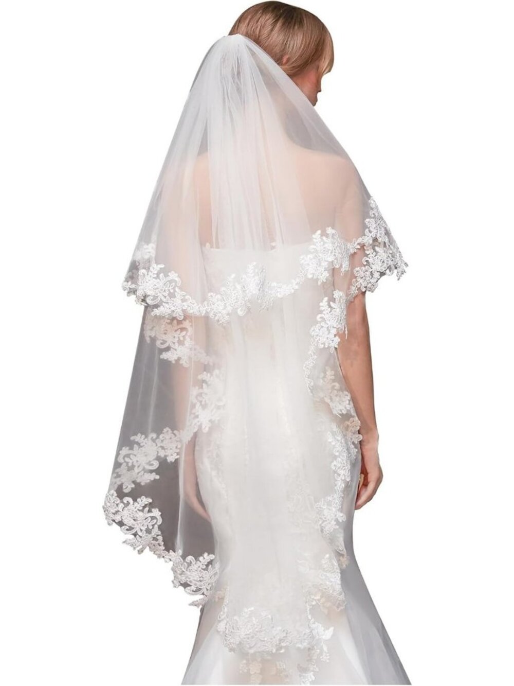Elegant 2-Tier Lace Bridal Veil with Metal Comb | Wedding Accessory, Classic
